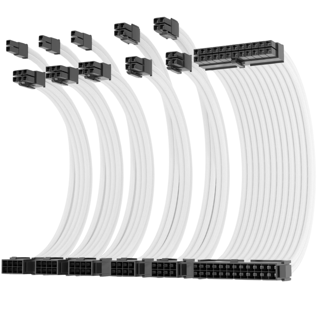 Zestaw przedłużaczy do zasilacza ATX 6 KIT Białe 16 AWG PC AsiaHorse Sleeved